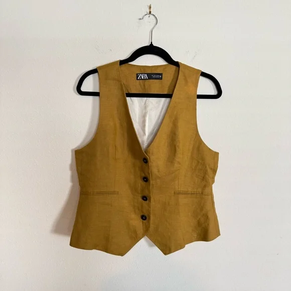 Women’s Zara Tailored Linen Vest Brown Large 2753 131 732 - Picture 3 of 7
